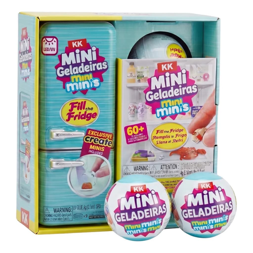 Mini Geladeira Mini Brands Retrô com LED e 2 Cápsulas Surpresa